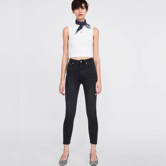 2/$30 ZARA High Rise Skinny Ankle Jeans 4 Rinsed Black Crop Five-Pocket #6225 - Picture 1 of 14